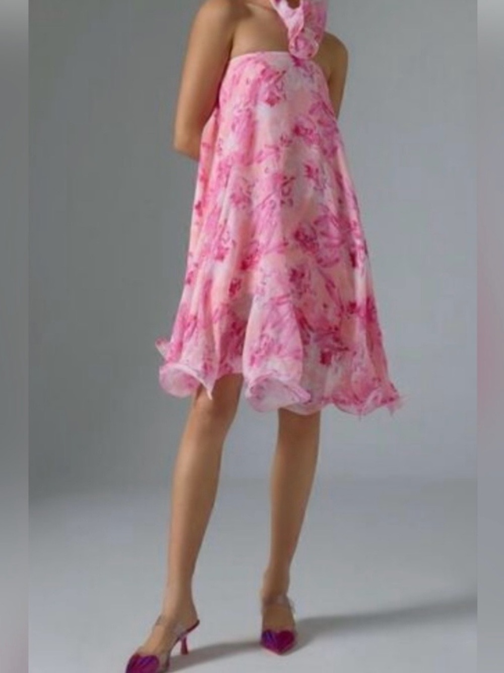 Anthropologie Pink Ruffled Mini Dress